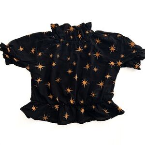Mini Rodini Stars Ruffle Woven Dress Black Sz 1.5-3 years celestial
